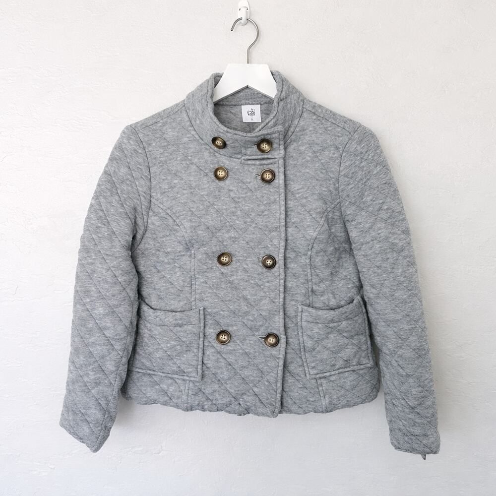 CAbi 3182 Gray Quilted Double Breasted Jacket Women’s Medium Cotton